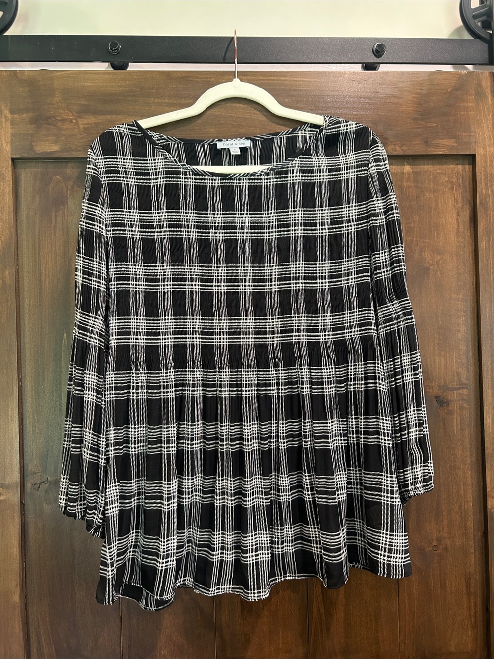 A112 Floral & Ivy - Black & White Plaid Blouse - Size Large